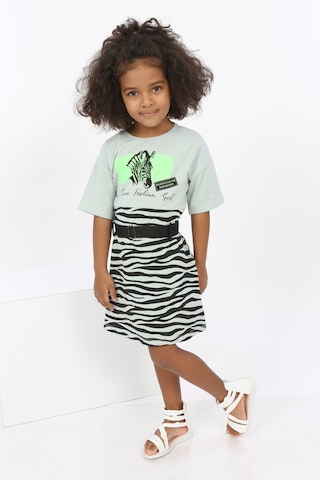 Toontoy Kız Çocuk Zebra Baskılı Elbise Yeşil