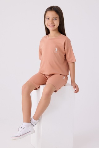 U.S. Polo Assn. Kız Çocuk Kahverengi Bermuda Takım Us1848-c-v34 Kahverengi