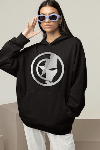 Sevbano Kaptan Amerika X Iron Man Baskılı Unisex Oversize Avengers Hoodie Siyah