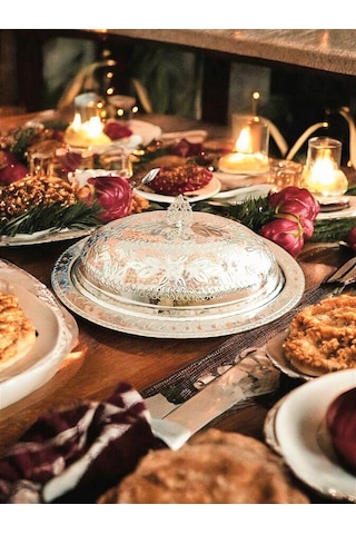 Modabakir Bakır Işlemeli Kapaklı Iskender Tabak 25 Cm