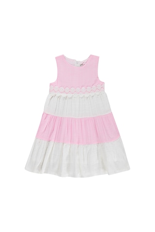 Civil Girls Çiçek Dantelli 6-9 Yaş Elbise - Pembe Pembe - Beyaz