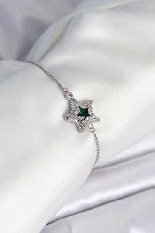 Yıldız Model Asansörlü Gümüş Renk Kadın Bileklik Çok Renkli