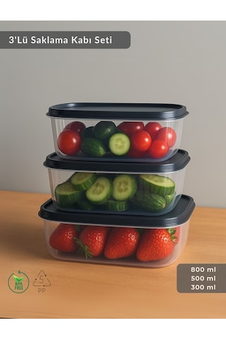 Jet's Home Dikdörtgen 3'lü Saklama Kabı Bpa Free Derin Dondurucu İçin Uygun Beslenme Kabı 800-500-300 Ml Şeffaf