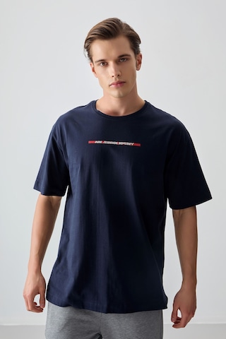 Air Jones Tommy Life Lacivert %100 Pamuk Kalın Yumuşak Dokulu Oversize Fit Baskılı Erkek T-shirt - 88358 Lacivert