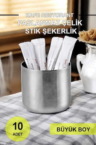 10 Adet Kafe Restorant Lokanta Için Stik Şekerlik Büyük Boy Krom