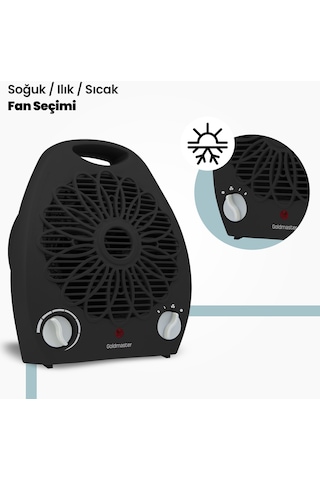 Goldmaster Venüs GM7919S 2000W Isıya Dayanıklı Sıcak Ilık Soğuk Devrilme Emniyetli Isıtıcı Fan Siyah