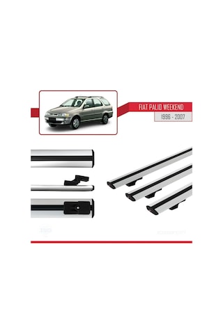 Fiat Palio Weekend 1996-2007 Arası İle Uyumlu Basic Model Ara Atkı Tavan Barı Gri 3 Adet