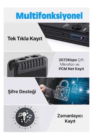 Çift Hoparlörü Ve Yüksek Hassasiyetli Kristal Mikrofonlu Led Ekranlı Ses Kayıt Cihazı 32gb,16 Gün Depolama