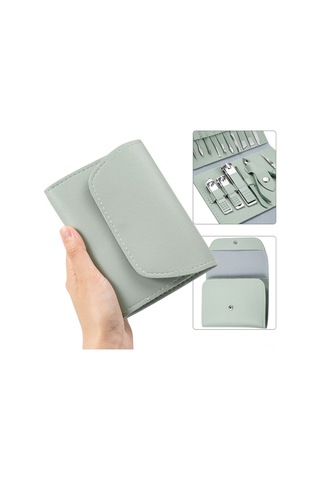 Kosona Stainless Steel Pedikür Ve Manikür Seti, 16 Parça Çift Uçlu, Pembe, Çelik Malzeme, Folding Çanta İçerisinde Mor