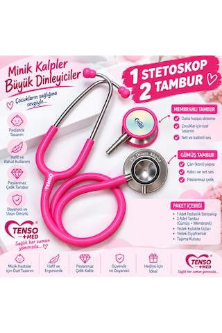 Pediatrik Çocuk Stetoskop I Yetişkin Stetoskopu I Çift Tamburlu Kişiye Özel İsim Yazılı Steteskop I Pembe Stetoskop