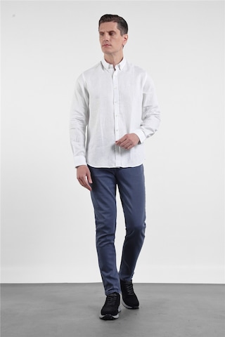 İmza Beyaz Keten Düğmeli Yaka Uzun Kol Cepsiz Slim Fit Keten Gömlek 1004260161 M