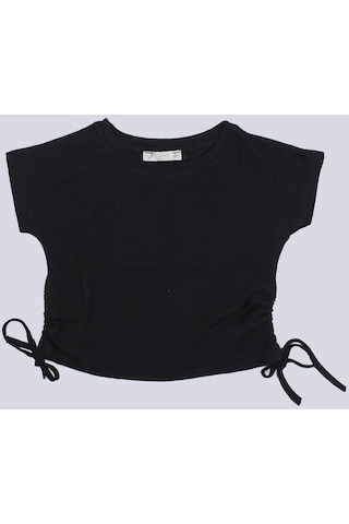 Escabel Kız Çocuk Yandan Büzmeli Tshirt Siyah