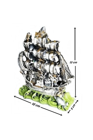 Balıkpet Yunus Balıklı Yelkenli Gemi Akvaryum Dekoru Yeşil 12 CM