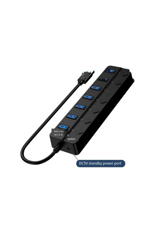 H-507 7 Port Usb 3.0 Hub Çoklayıcı Işıklı Açma Kapama Düğmeli Splitter Windows Uyumlu Çoğaltıcı Switch 5 Gb