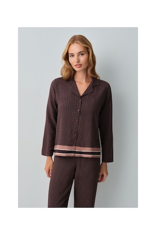 Suwen Monogram Gömlek Yaka Pijama Takımı Wsh1051014291 Kahverengi