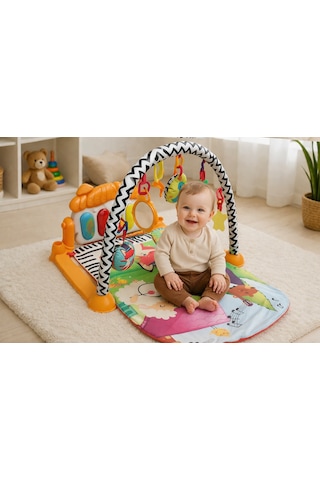 Toys2you Piyanolu Oyun Halısı Işıklı ve Müzikli Gelişim Matı Hayvanat Bahçesi70x45x35