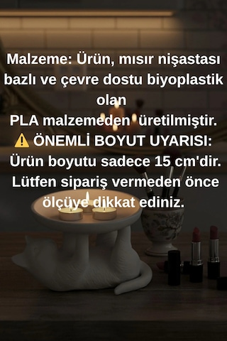 Dekoratif Beyaz Kedi Figürlü 3d Sunumluk Tabak Şekerlik Organizer Masaüstü Ev Dekorasyon Ürünü