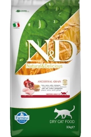 N&D Düşük Tahıllı Tavuklu ve Narlı Kısırlaştırılmış Yetişkin Kedi Maması 10 KG