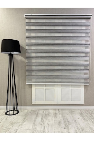 Zebra Stor Perde Dar Plise Güneşlik Antrasit Gri Çizgili Antrasit Gri