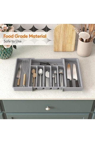 Pazly Genişletilebilir Gri Çatal Bıçak Takımı Kutusu Çekmece Düzenleyici Gri