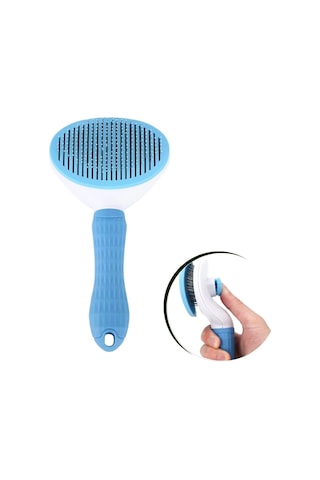 Biishe Kedi Köpek Tüy Toplayıcı Kendini Temizleyebilen Ergonomik Saplı Evcil Hayvan Tarağı Mavi
