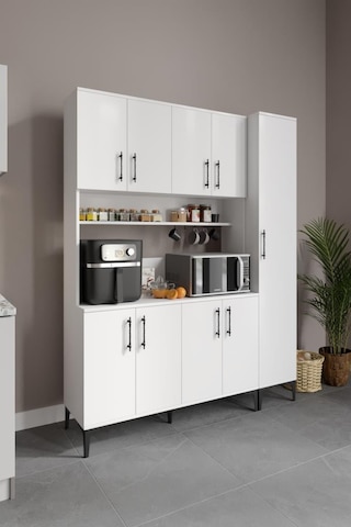 Plain Metal Ayak Metal Kulp Pla9155 Kahve Köşesi 9 Kapaklı Çok Amaçlı Dolap Erzak Dolabı Kiler Dolabı Saklama Dolabı Beyaz