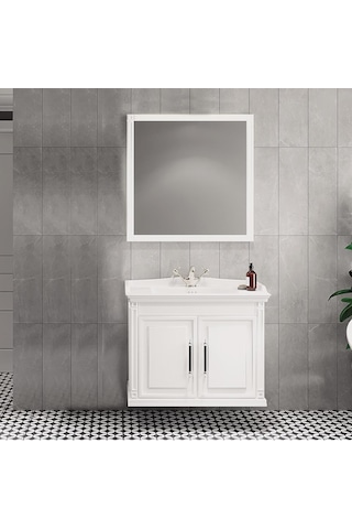 Denko Albatros 80 Cm Mdf Beyaz Banyo Dolabı Alt Modül Ve Lavabo Beyaz
