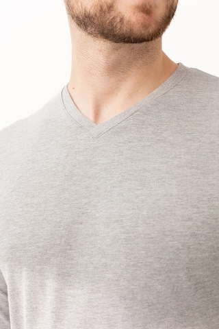 Gaura V Yaka Uzun Kollu T-shirt Gri Melanj
