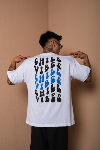 Technomonkey Unisex Beyaz Oversize Chill Vibes Baskılı Techno Tişört