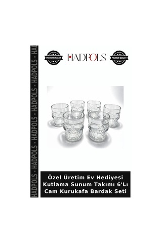 Özel Üretim Ev Hediyesi Kutlama Sunum Takımı 6'lı Cam Kurukafa Bardak Seti Şeffaf