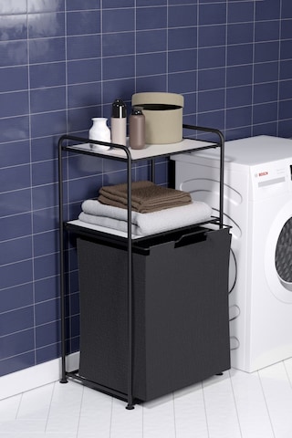 2 Katlı Çamaşır Sepeti Kirli Sepeti Beyaz Raflı Banyo Dolabı Banyo Düzenleyici Organizer Mat Siyah Mg100 Siyah