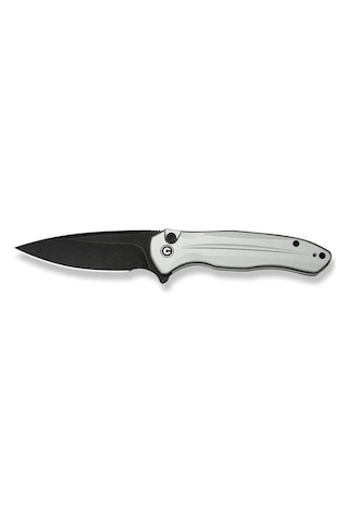 Civivi Button Lock Kitefin Silver Aluminum Handle Black Stonewashed 14c28n Blade Kamp Çakı Gümüş