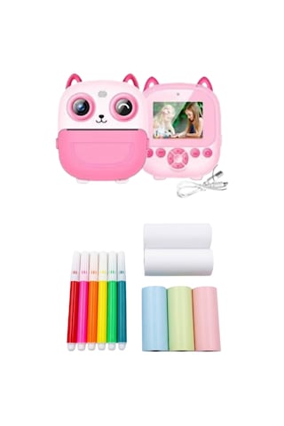 Çocuklar İçin Baskılı Mini Kamera 6 Kalem 5 Kağıt Rulosu li Eğlenceli Fotoğraf Makinesi Standart
