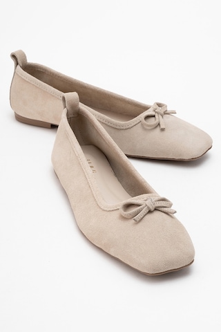 Luvishoes Luvi Shoes Sosa Bej Süet Hakiki Deri Küt Burunlu Fiyonklu Kadın Babet Ayakkabı Bej Süet