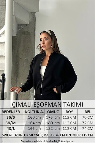 Neşeli Butik Kadın 3 İplik Şardonlu Oversize Eşofman Takımı Nbg105 Siyah