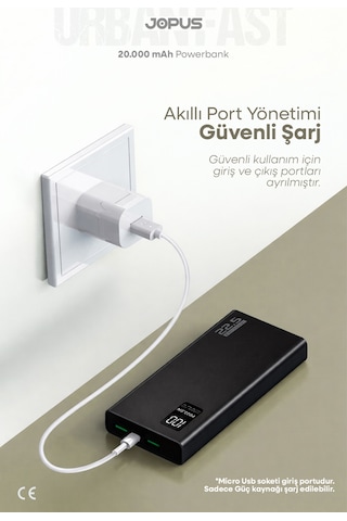 Jopus 20000mah Powerbank Pd 22.5w Hızlı Şarj - Dijital Ekranlı - Taşınabilir Şarj Cihazı Siyah