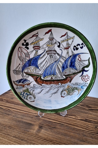 Geleneksel İznik Desenli Çini Tabak Kalyon Desen
