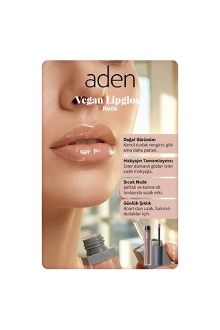 Aden Vegan Lipgloss - Vegan Dudak Parlatıcısı 07 Nude Ten 0