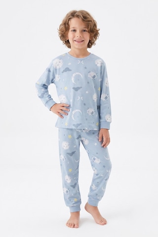 Modanino Erkek Çocuk %100 Pamuk Pijama Takımı 3-13 Yaş 12734ıs Açik Mavi