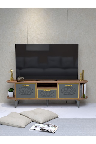 Tv Sehpası Tv Ünitesi Kapaklı Raflı Setro Beyaz Çok Renkli