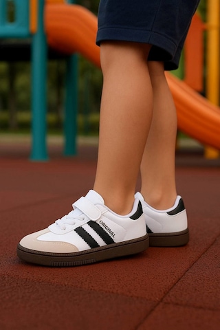 Günlük Unisex Çocuk Sneaker Bağcıklı Hafif Esnek Kaymaz Taban Ayakkabı 105 Beyaz Siyah