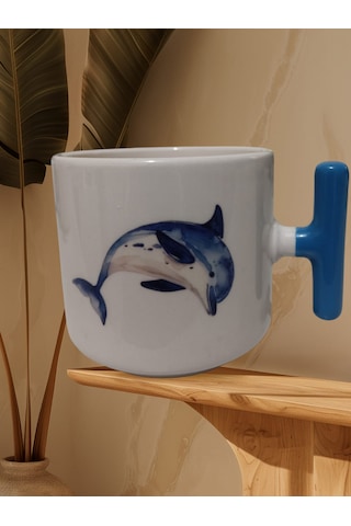 Sevimli Yunus Balığı Çift Taraf Baskılı T Kupa Bardak Mavi T