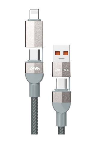 Lenyes Lc543 4in1 Hızlı Şarjlı Usb-a - Type-c + Type-c To Lightning Data Ve Şarj Kablosu 240w 1m Gri
