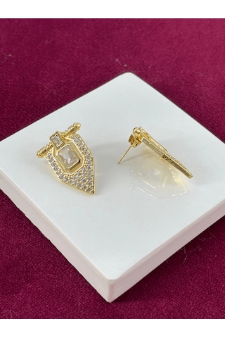 Serenay'ın Büyük Ve Küçük Taşlı Gold Küpesi Gold