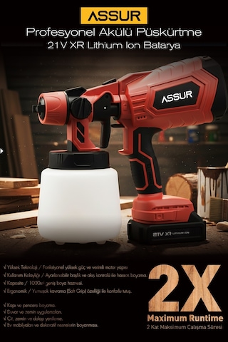 Assur ASR827 21V Çift Akü 300 MM Sprey Püskürtme Kırmızı