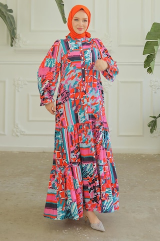 Armine Trend Desenli Renkli Elbise Pembe 24yt952-pembe Pembe