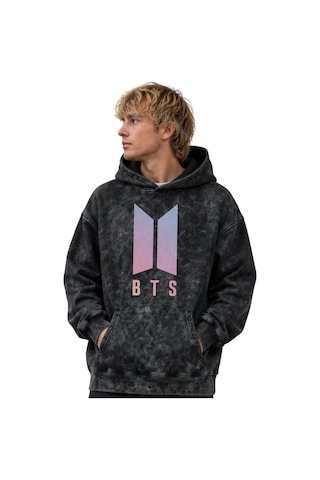 Sevbano Bts Müzik Grubu Baskılı Unisex Oversize Premium Yıkamalı Hoodie S Siyah