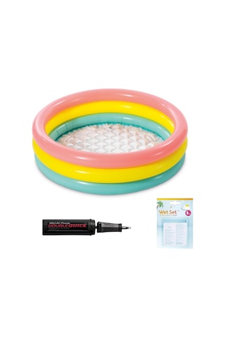 Lexroo Şişme Yumuşak Tabanlı Renkli 3 Boğumlu Baby Pool Çocuk Bebek Havuzu,114x25 Cm Ve Pompa+yama Çok Renkli