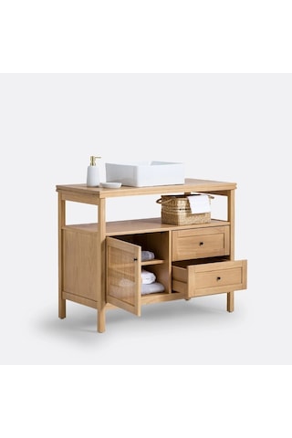 Altea Rattan Detaylı Mini Masif Ahşap Büfe Ceviz