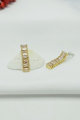 Caisyabutik Rose Altın Baget Taşlı Özel Seri Kararmaz Çelik Küpe 2,5 CM